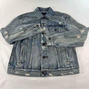 ABLE Merly Jacket Women’s Size Large Trucker Jean Jacket Clean Wash Denim Blue